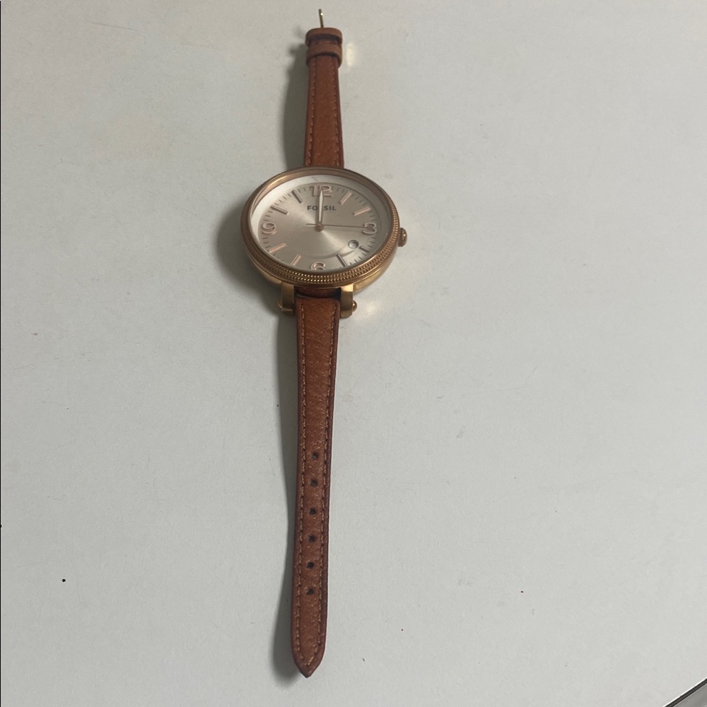 Fossil Tan Leather Strap Watch with Rose Gold-Tone Case